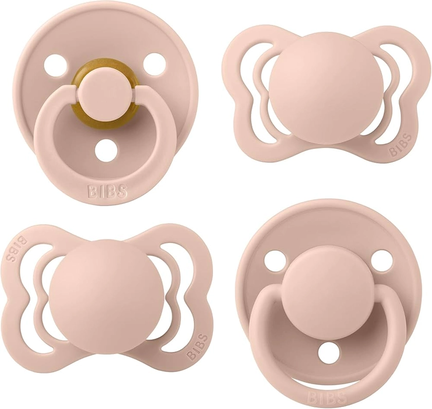 Amazon.com: BIBS Chupetas – Coleção Try-it | Inclui Chupetas de Cor, De Lux, Couture e Supreme | Borracha e Silicone Natural Livre de BPA | Feito na Dinamarca | Blush | 0 a 6 meses : Bebê