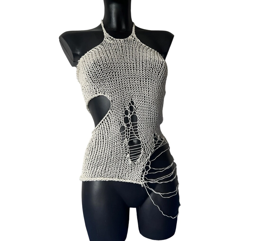 Y2K Knitted Crop Top Distressesd Asymmetrical Subversive Halter Top - Etsy.de