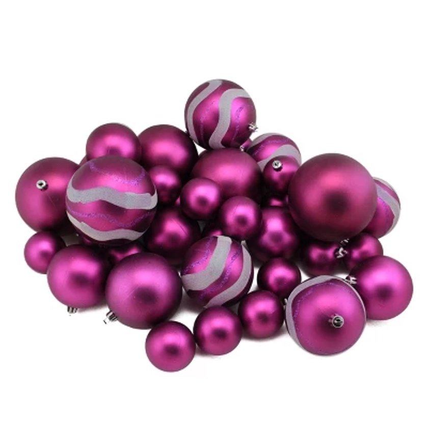 Northlight 39ct Magenta Pink Shatterproof 2-Finish Christmas Ball Ornaments 4" (100mm)