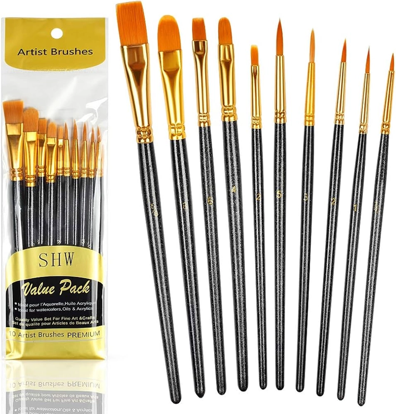 10PCS Paint Brushes Set Nylon Hair Brush For Acrylic Painting Oil Painting Watercolor Painting Gouache Painting Face Painting (Black) : Amazon.co.uk: Home & Kitchen