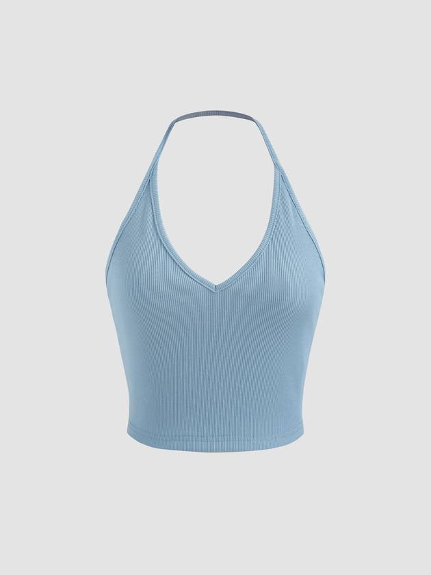 Halter Tops Solid Halter Crop Top For Vacation Holiday