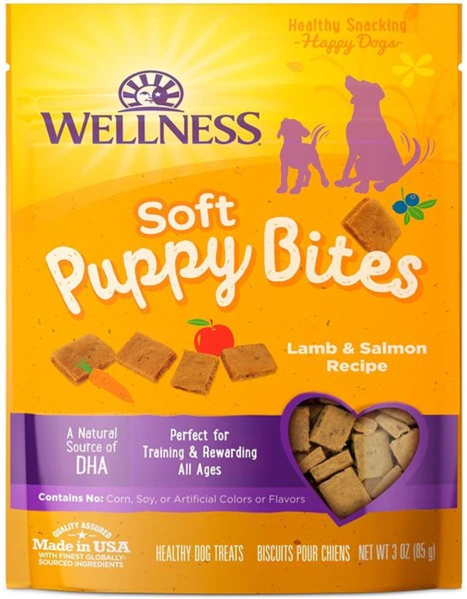 WELLNESS Soft Puppy Bites Lamb & Salmon Grain-Free Dog Treats, 3-oz pouch - Chewy.com