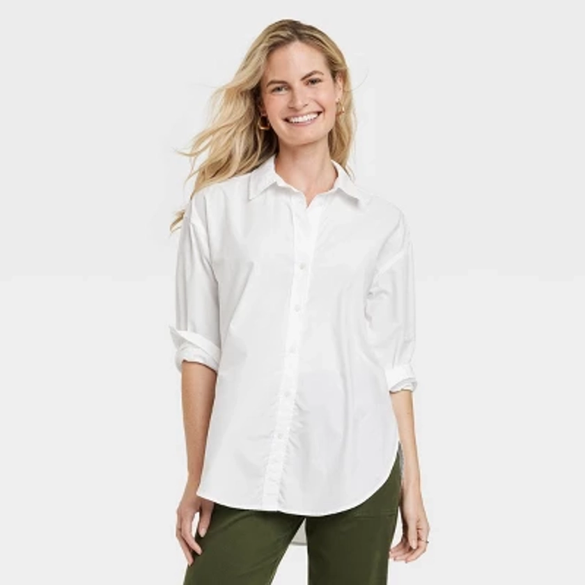 Women's Oversized Long Sleeve Collared Button-Down Shirt - Universal Thread™ White M