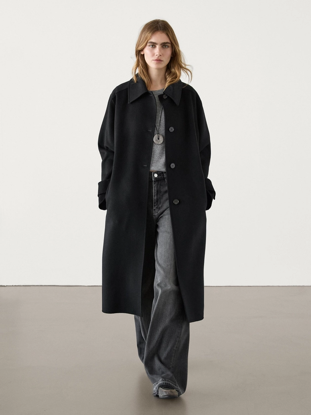 Trench long en laine mélangée · Noir · Coats And Jackets | Massimo Dutti