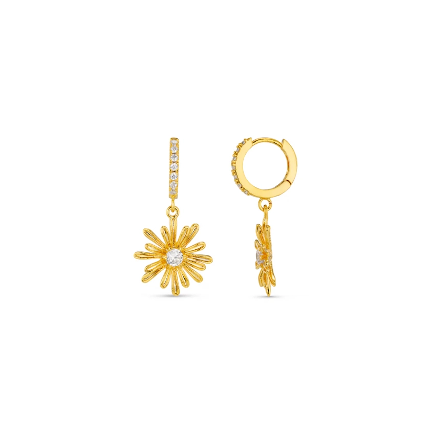 Crystal Daisy Pave Huggie Hoop Earrings