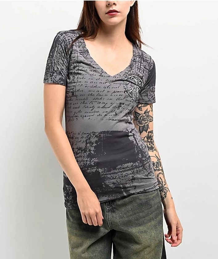 Affliction Eros Grey V-Neck T-Shirt