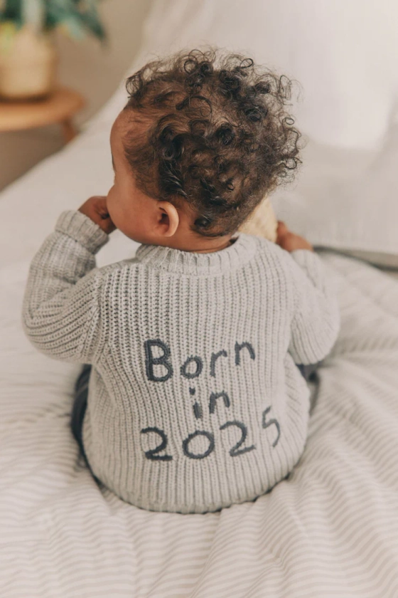 Buy Grey Born In 2025 Baby Knitted Cardigan from Next France