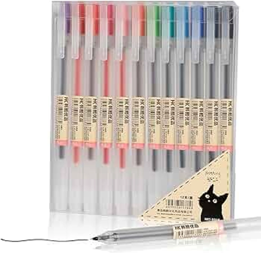 ABEIER Premium 12 Gel Ink Pens, Fine Point Pens Ballpoint Pen 0.5mm for Japanese Office School Stationery Supply,Pack for XSG