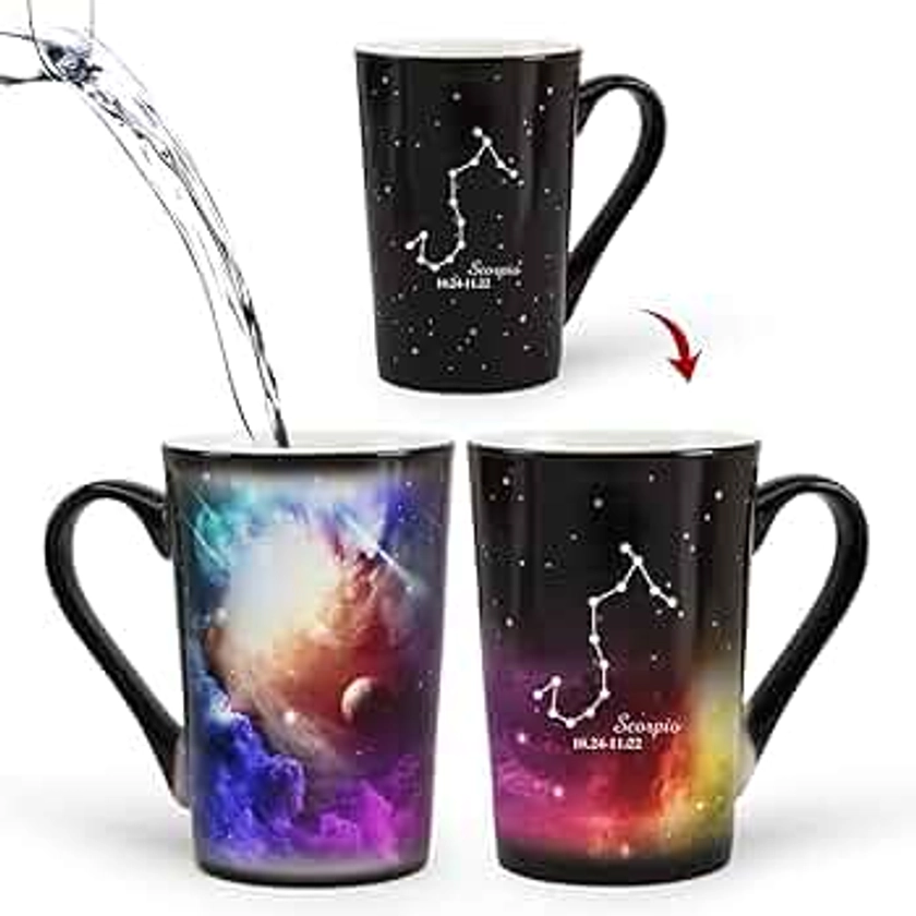 Scorpio Heat Changing Constellation Mug 12oz,Engraving Horoscope Coffee Mug, Ceramic Color Changing Cup, October November Magic Presents.