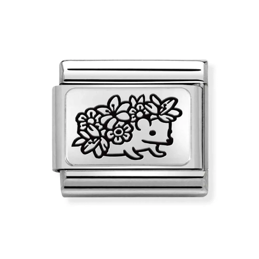 Classic Silver Hedgehog with Flowers Charm