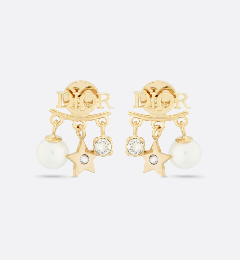 Dio(r)evolution Earrings Gold-Finish Metal, White Resin Pearls and White Crystals | DIOR