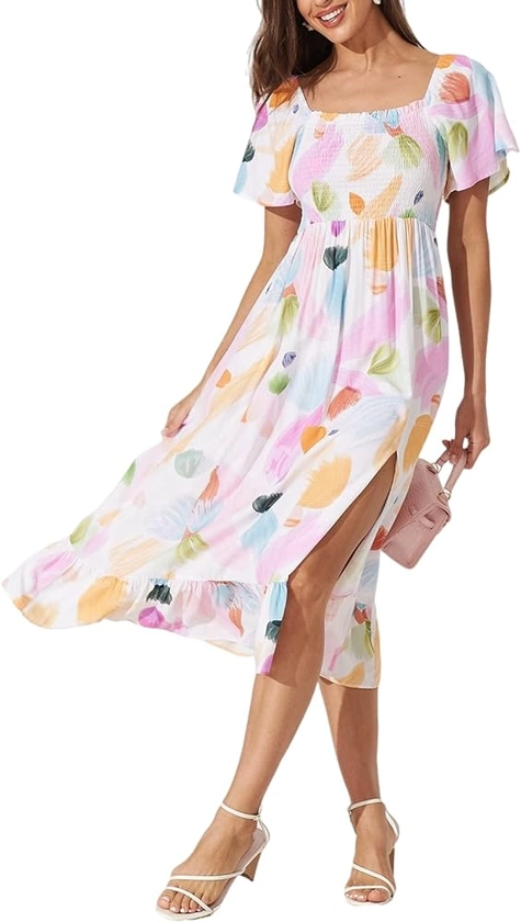 Sissyaki Women's Summer Boho Smocked Flowy Dress
