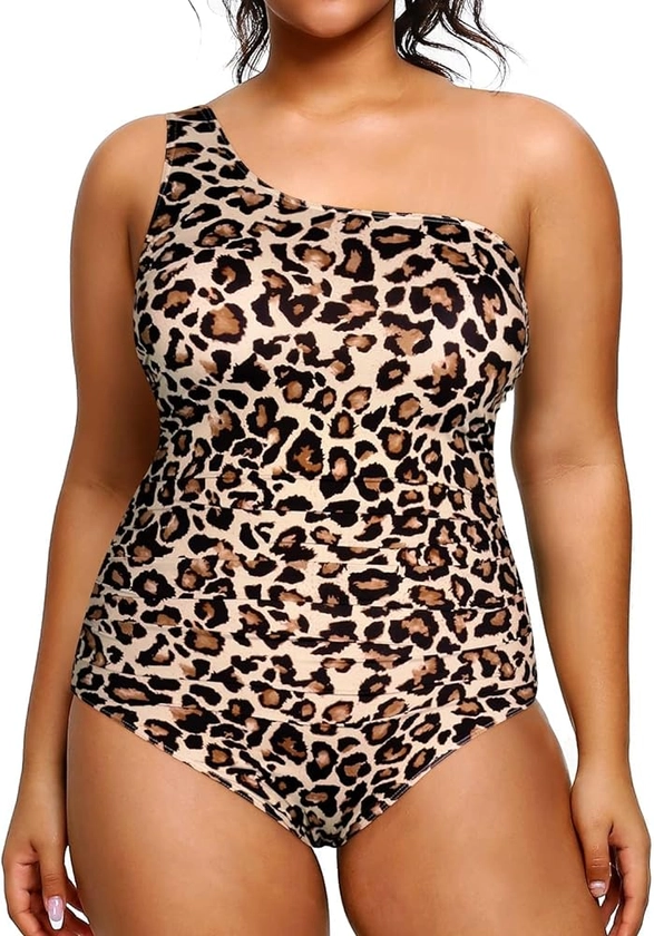 Amazon.com: Aqua Eve Plus Size One Piece Swimsuit for Women Tummy Control Bathing Suits One Shoulder Swimwear Leopard 16W : Clothing, Shoes & Jewelry