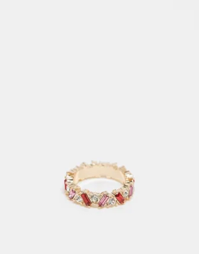 ASOS DESIGN - Ring met rechthoekige kristallen en ton-sur-ton ontwerp in roze en rood