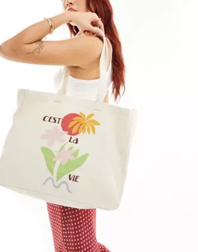 ASOS DESIGN - Tote bag en toile avec imprimé « C'est la vie » - Multicolore | ASOS