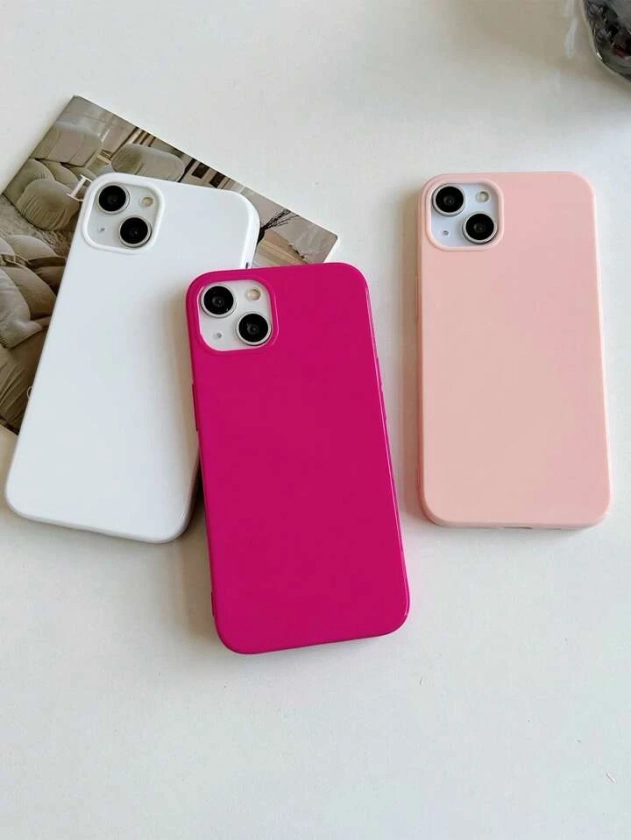 3 pièces Étui de téléphone blanc brillant/rose pour iPhone