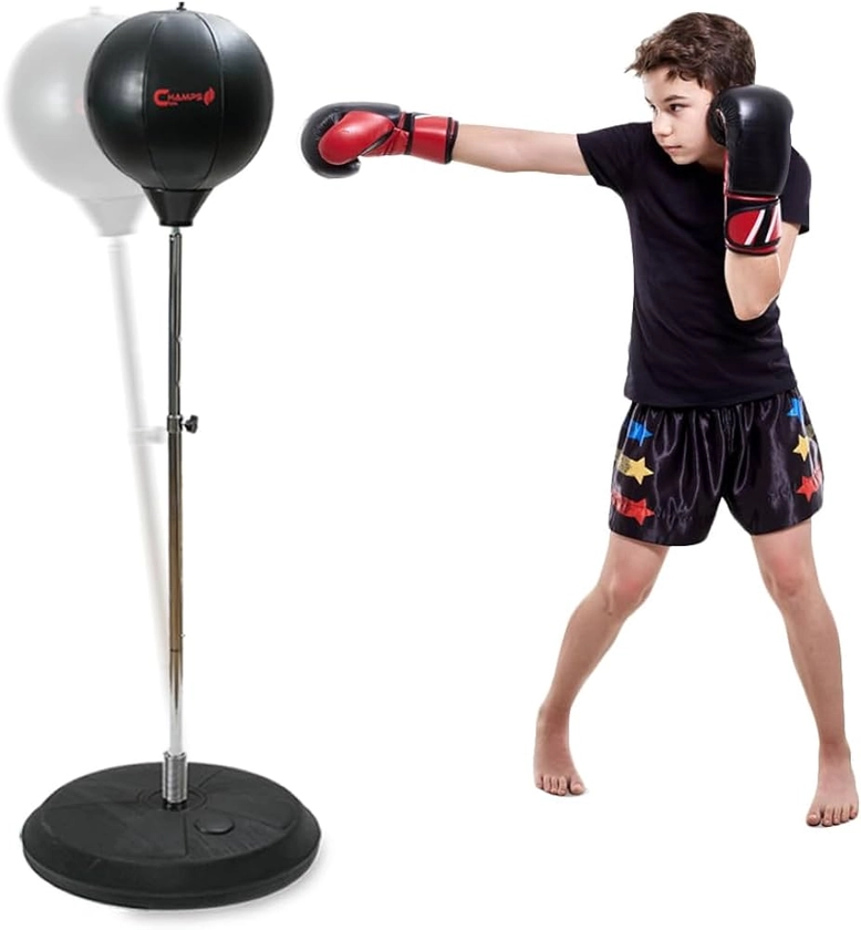 Champs MMA Kids Boxing Freestanding Reflex Bag Dummy, for Kids Ages 6-16 – Kids Punching Bag with Stand and Gloves Set, Exercise Equipment for Agility, Hand-Eye Coordination Workout Kit