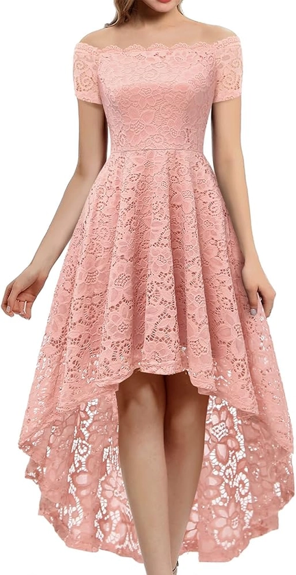 Amazon.com: Dressystar Women's Lace Cocktail Dress Hi-Lo Off Shoulder Bridesmaid Swing Formal Party Dress 0042 Blush L : Clothing, Shoes & Jewelry