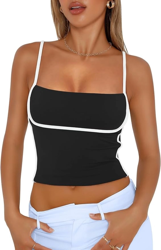 Trendy Queen Womens Camisole Tank Tops with Adjustable Spaghetti Strap Cute Summer Going Out Crop Tops at Amazon Women’s Clothing store