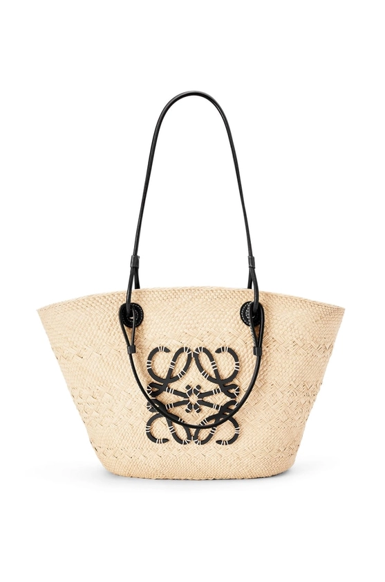 Medium Anagram Basket bag in iraca palm and calfskin Natural/Black - LOEWE