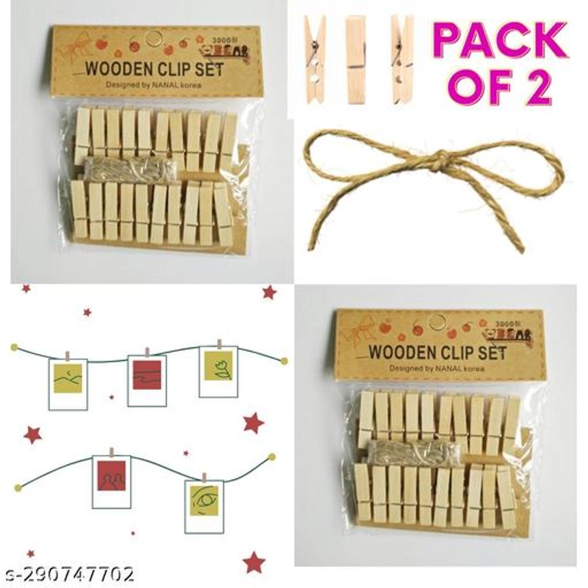 40 pcs Natural Lakdi Wood clip for Photos, Decor, art project, Wooden Small Photo Clips,  Mini cloth Pins for Pictures, Display Artwork, Baby Shower, party love