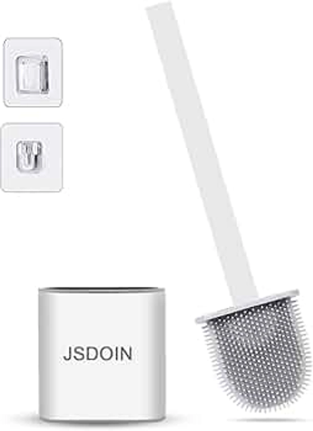 Jsdoin Brosse de Toilette Brosse WC Brosse de Toilette en Silicone，Très approprié pour Les Coins et Les Petits espaces Entre Les Toilettes et Le Mur (Blanc