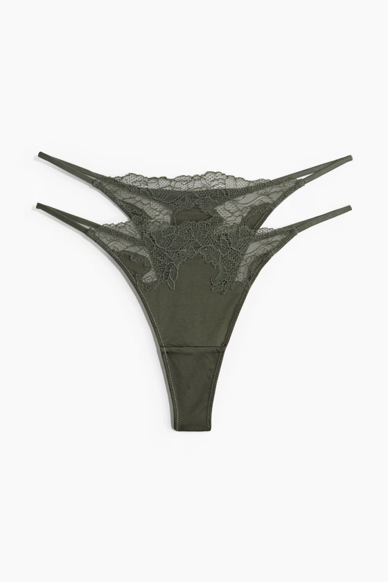 Lot de 2 strings Tanga en microfibre - Vert kaki foncé - FEMME | H&M FR