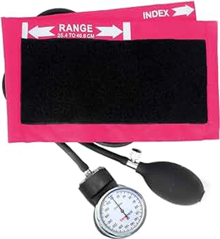Dixie Ems Deluxe Aneroid Sphygmomanometer Blood Pressure Set W/ Adult Cuff, Carrying Case and Calibration Tool - Pink