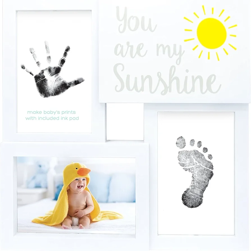 tiny ideas Baby Prints Collage Keepsake Frame with Included Ink Pad, Newborn Handprint and Footprint Maker, Baby Picture Frame, Nursery Decor, You are My Sunshine