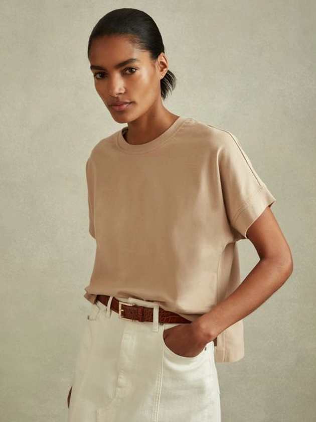 Reiss Neutral Lois Cotton Crew Neck T-Shirt