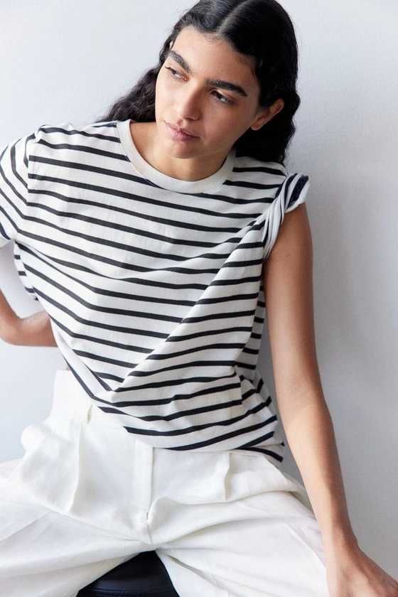 T-shirt en coton - Blanc/rayures bleu marine - FEMME | H&M FR