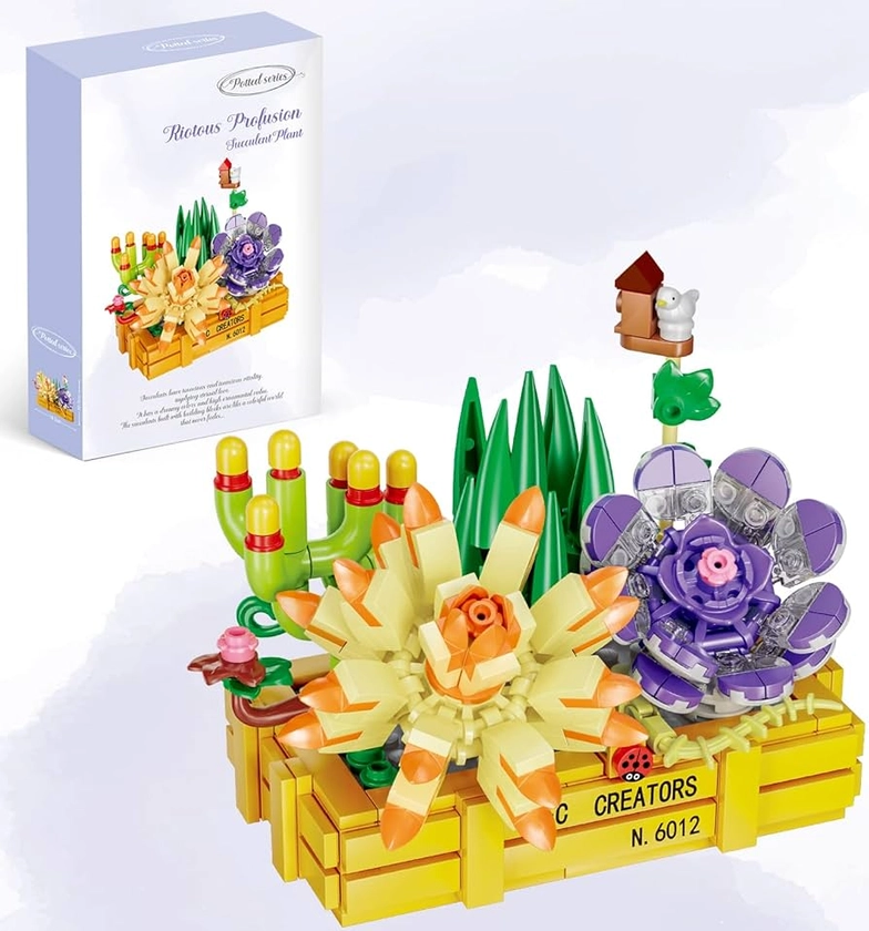 Succulent Bonsai Botanical Collection Building Set, Plants Office Home Decor Succulents Flowers Building Toys, Creative Building Project for Adults, Gifts for Girls/Women/Mom/Girlfriend (401 Pieces)