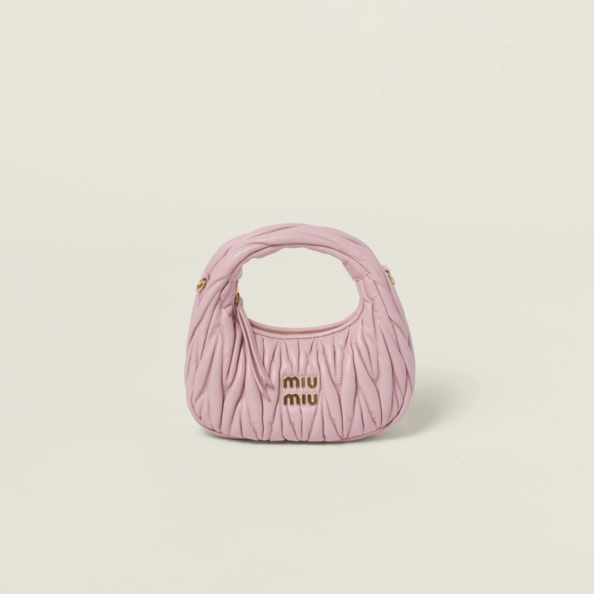 Alabaster Pink Wander Matelassé Nappa Leather Hobo Mini-bag | Miu Miu