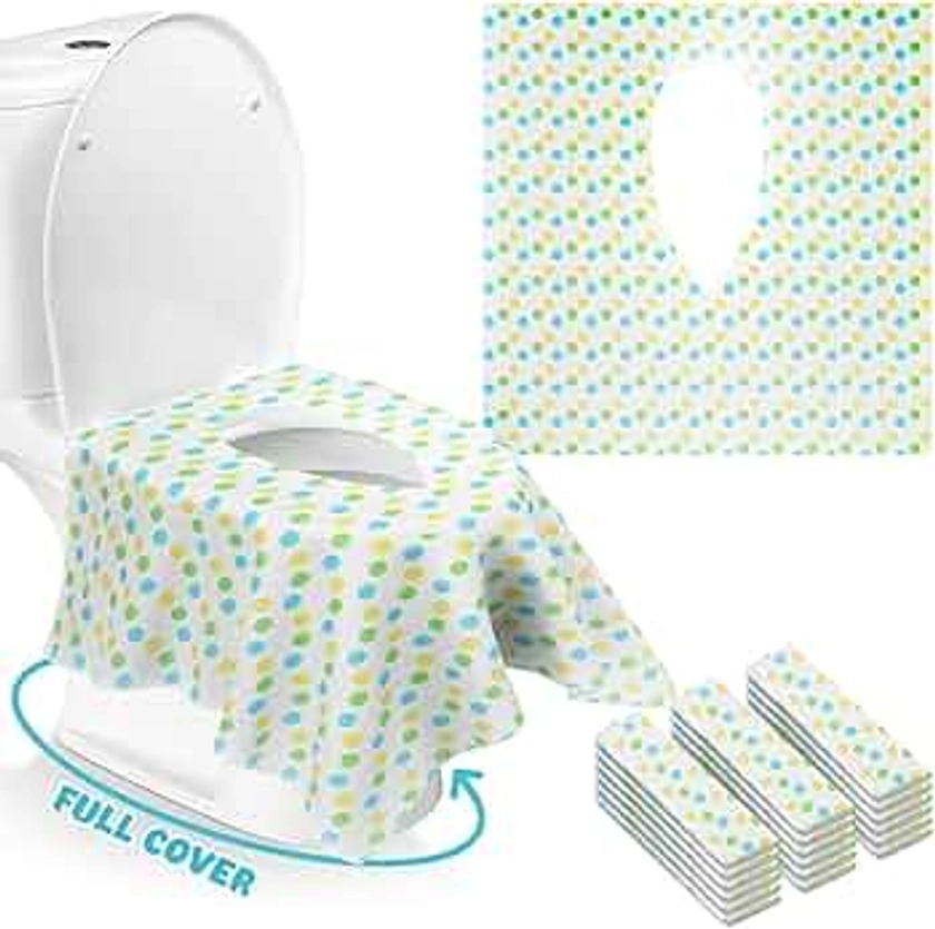 Gimars 100 Packs Disposable Travel Toilet Seat Covers Extra Large, Individually Wrapped Portable Non Slip Waterproof Toddler Potty Training Seat Covers for Kids and Adults,Green Point Design