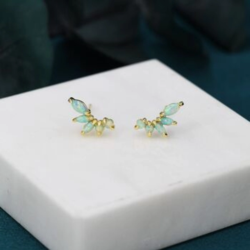 Green Opal Marquise Cluster Stud Earrings