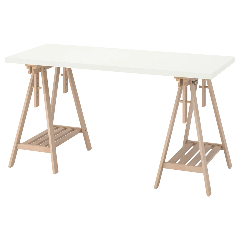 LAGKAPTEN / MITTBACK desk, white/birch, 551/8x235/8" - IKEA