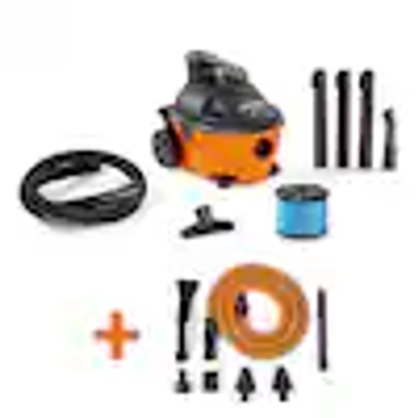 4 Gallon 5.0 Peak HP Portable Shop Vac Wet Dry Vacuum with Fine Dust Filter, Hose, Accessories and Car Cleaning Kit