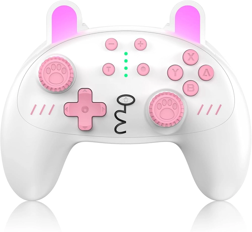 Manette Switch Pro, Manette Switch sans fil pour Switch OLED, Switch Lite, PC, Manette Switch avec Turbo, Mouvement 6 axes, Manette Switch Pro mignonne en forme de lapin rose avec vibration