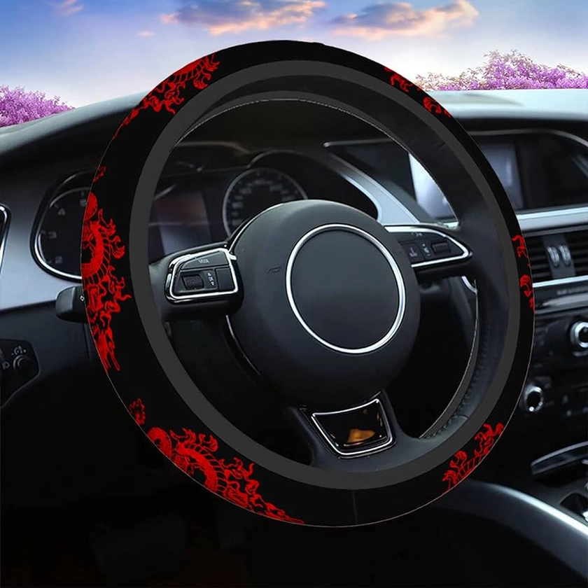 Amazon.com: Swono Dragon Red Universal Neoprene Steering Wheel Cover Abstract Chinese Dragon Red Black 15 Inch Steering Wheel Covers,Printed Steering Wheel Elastic Protection for Women and Girls : Automotive