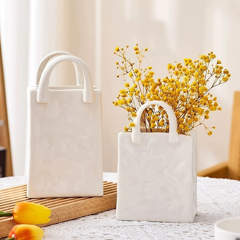1pc Modern Simple Handbag Flower Basket, Resin Hydroponic Vase Table Decoration, Creative Living Room Flower Arrangement TV Cabinet Entrance Table Dri