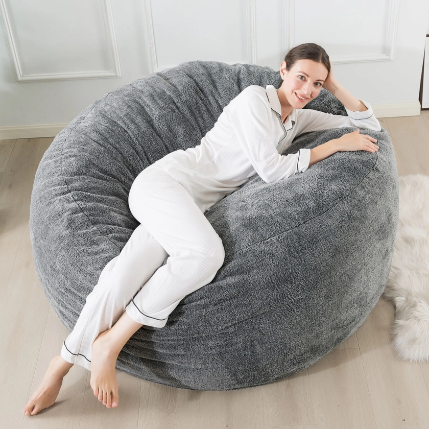 3ft Memory Foam Bean Bag Chair for Adults & Kids by KINMEROOM | Reinforced Premium Plush Cover, Heather Gray