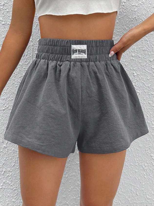 SHEIN EZwear Letter Patched Detail Elastic Waist Shorts