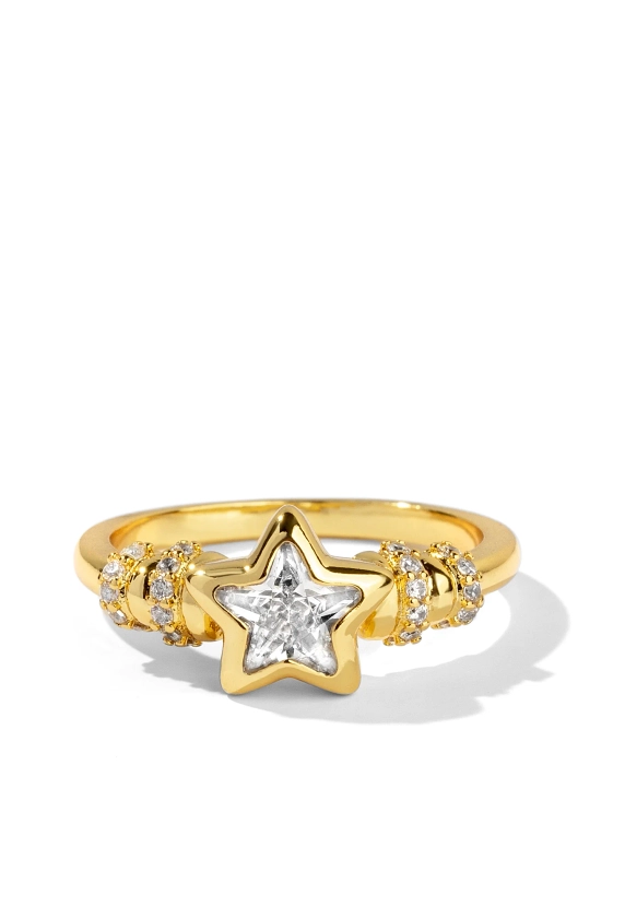 Chunky Vintage Gold Ring Featuring a Star Bezel Crystal | Starlight by Oomiay