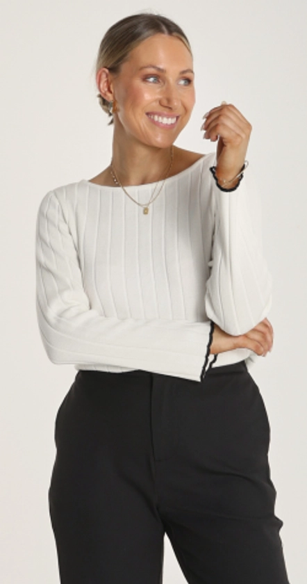 Lacey Ribbed Top - White & Black