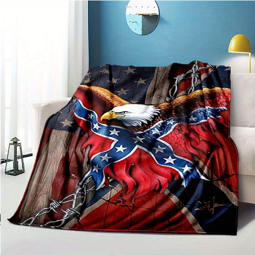 Art Printed Eagle National Flag Sofa Bed Blanket: Soft and Comfortable, Suitable for Picnics, Offices, and Casual Sleep