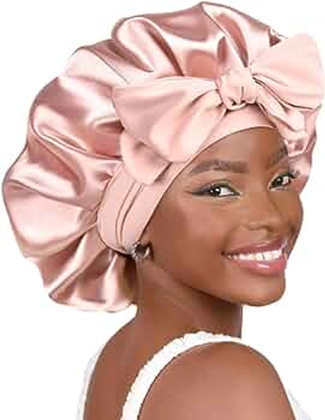 YANIBEST Satin Bonnet Silk Bonnet for Sleeping Double Layer Satin Lined Hair Bonnet with Tie Band Bonnets for Women Natural Curly Hair