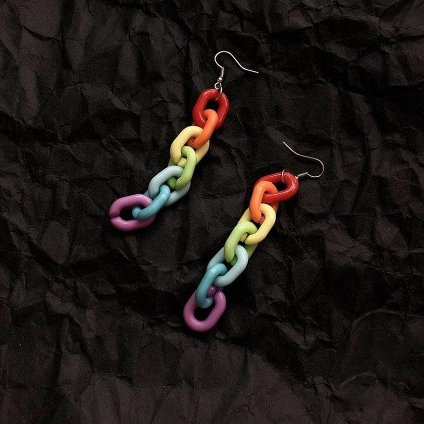 Candy Color Rainbow Chain Earrings