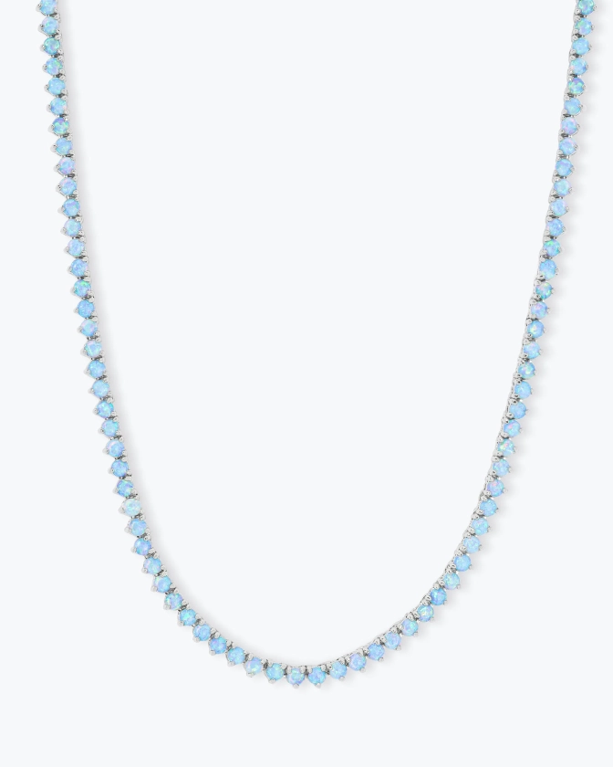 Not Your Basic Blue Opal Tennis Necklace 18" - Silver|Blue Opal