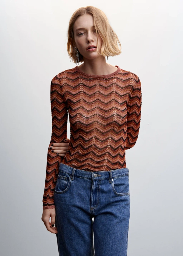 Pull-over ajouré lurex - Femme | MANGO France métropolitaine