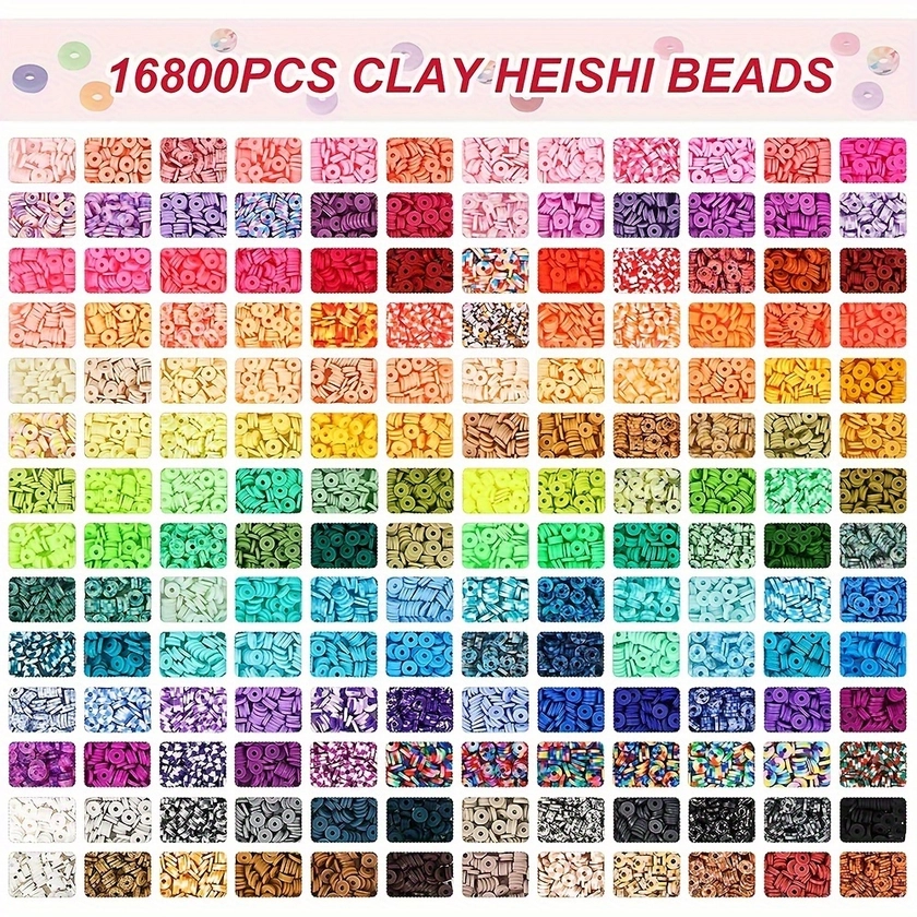 16800 Pcs Polymer Clay Beads For Bracelet Making Kit, 168 Colors Flat Round Polymer Clay Beads, Friendship Bracelet Kit For DIY Jewelry Making